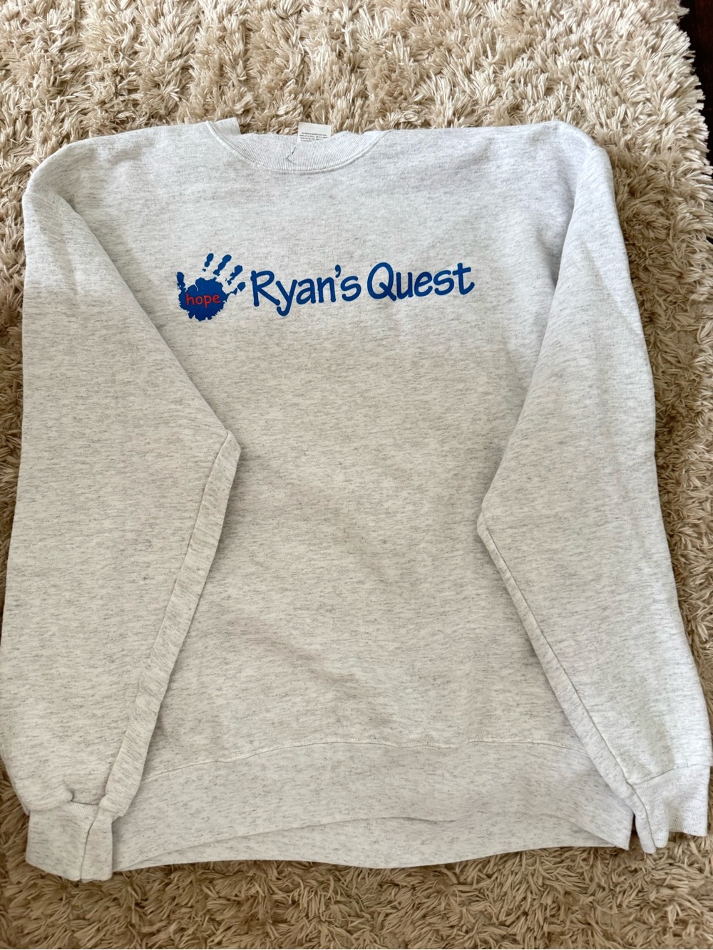 Ryan's Quest Grey Crewneck Sweatshirt with Blue Logo